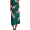 Women Dolce & Gabbana Women'S Dresses | Dolce & Gabbana Green Lace Floral Applique Aline Midi Dress