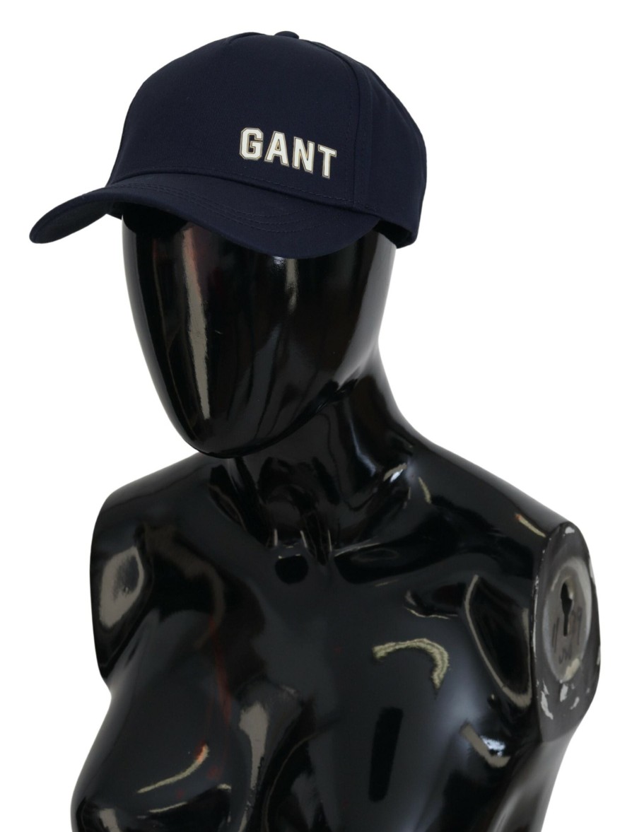 Men Gant Men'S Hats & Caps | Gant Blue Cotton Logo Print Baseball Cap Casual Hat