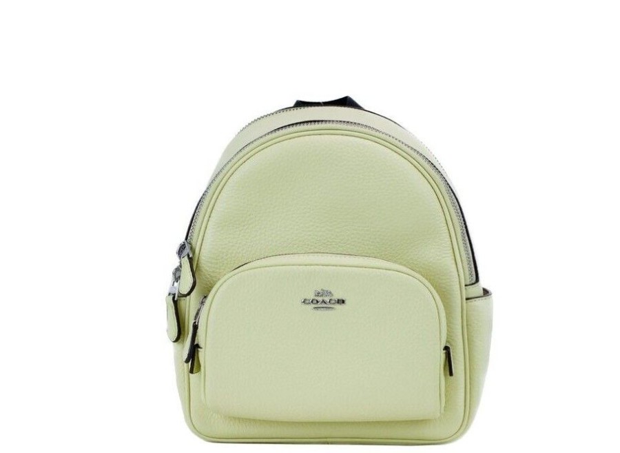 Women COACH Women Backpacks | Coach Mini Court Pale Lime Pebbled Leather Shoulder Backpack Bag