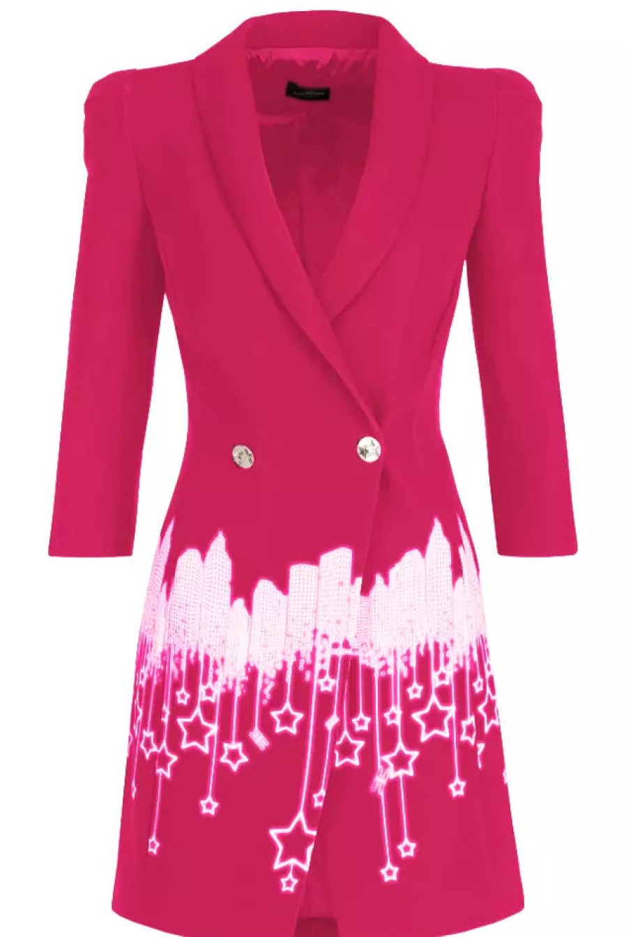 Women Elisabetta Franchi Women'S Suits & Blazers | Elisabetta Franchi Chic Fuchsia Double-Breasted Jacket