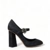 Women Dolce & Gabbana Women'S Pumps | Dolce & Gabbana Black Brocade Mary Janes Heels Pumps Shoes