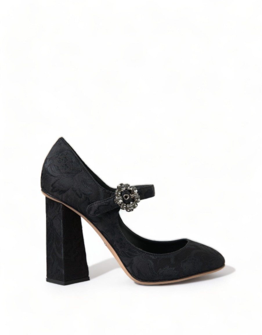 Women Dolce & Gabbana Women'S Pumps | Dolce & Gabbana Black Brocade Mary Janes Heels Pumps Shoes