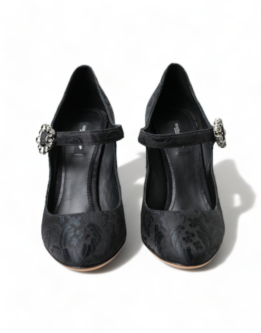 Women Dolce & Gabbana Women'S Pumps | Dolce & Gabbana Black Brocade Mary Janes Heels Pumps Shoes