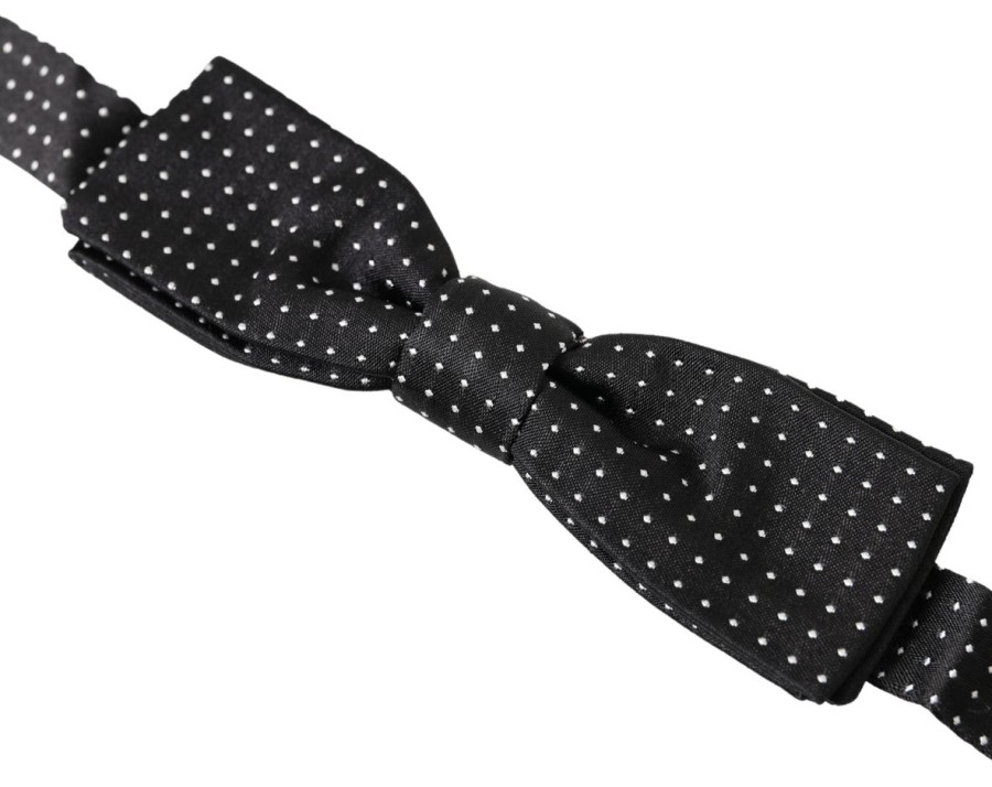 Men Dolce & Gabbana Men'S Ties & Bowties | Dolce & Gabbana Black Polka Dot Silk Adjustable Men Neck Papillon Bow