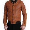 Men Dolce & Gabbana Men'S Jackets | Dolce & Gabbana Brown Lambskin Leather Perforated Jacket