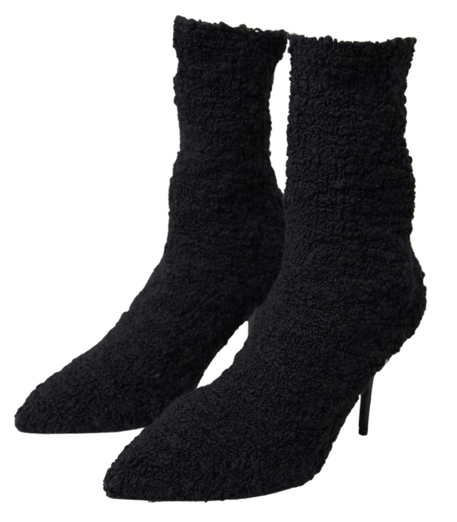 Women Dolce & Gabbana Women'S Boots | Dolce & Gabbana Black Stiletto Heels Mid Calf Boots