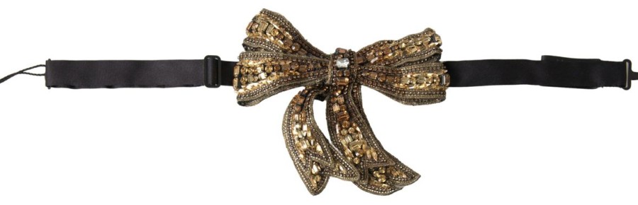 Women Dolce & Gabbana Women'S Others Accessories | Dolce & Gabbana Gold Crystal Beaded Sequined Silk Catwalk Necklace Bow