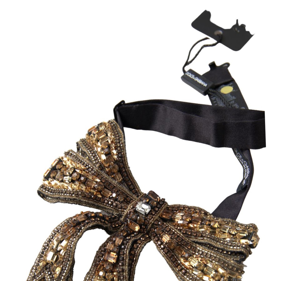 Women Dolce & Gabbana Women'S Others Accessories | Dolce & Gabbana Gold Crystal Beaded Sequined Silk Catwalk Necklace Bow