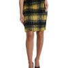 Women Dolce & Gabbana Women'S Skirts | Dolce & Gabbana Yellow Black Brushed Checked Wool Pencil Cut Skirt