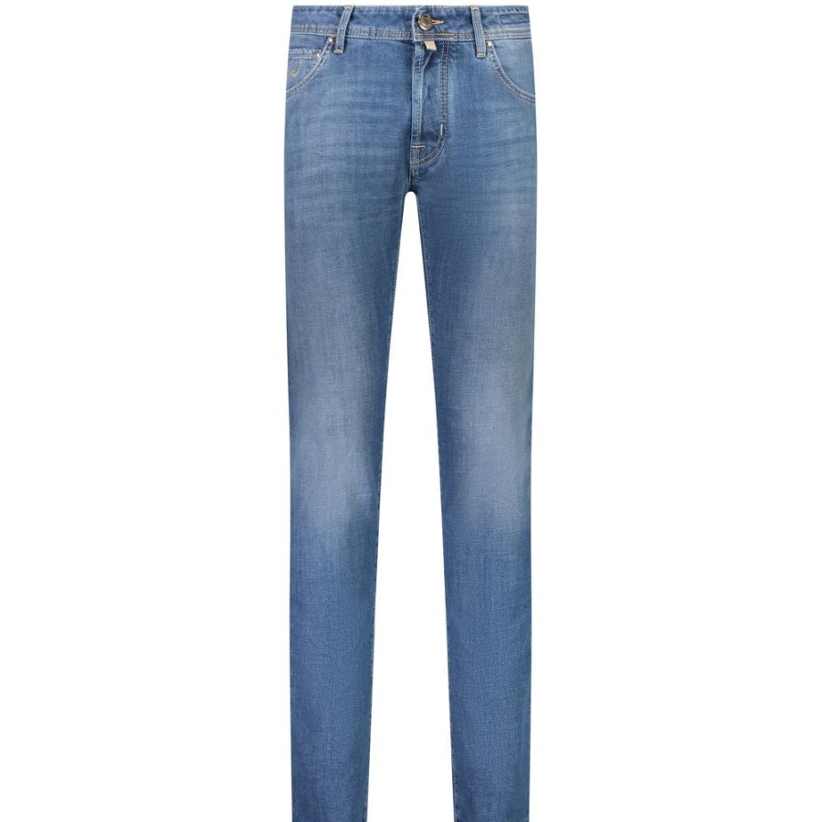 Men Jacob Cohen Men'S Jeans & Pants | Jacob Cohen Elegant Light Blue Stretch Cotton Denim