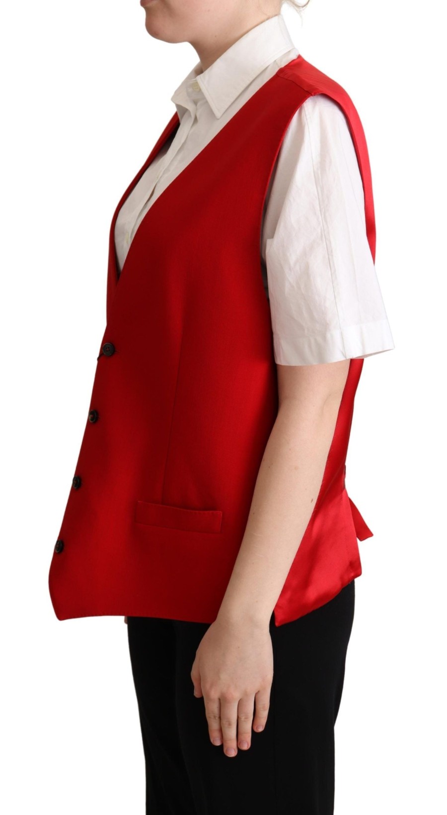 Women Dolce & Gabbana Women'S Vest | Dolce & Gabbana Red Virgin Wool Sleeveless Waistcoat Vest