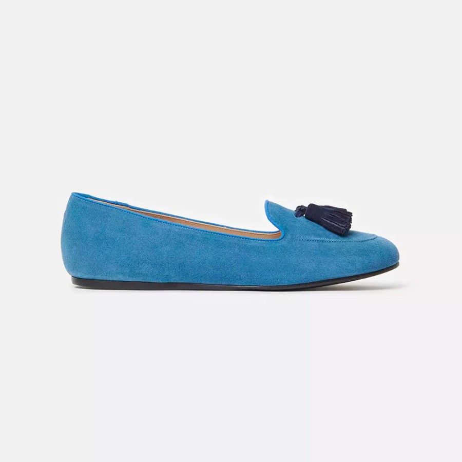 Women Charles Philip Women'S Flat Shoes | Charles Philip Elegant Light Blue Suede Tassel Moccasins