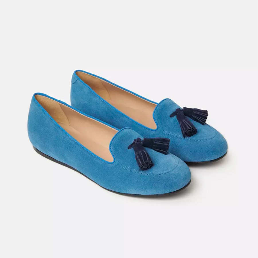 Women Charles Philip Women'S Flat Shoes | Charles Philip Elegant Light Blue Suede Tassel Moccasins