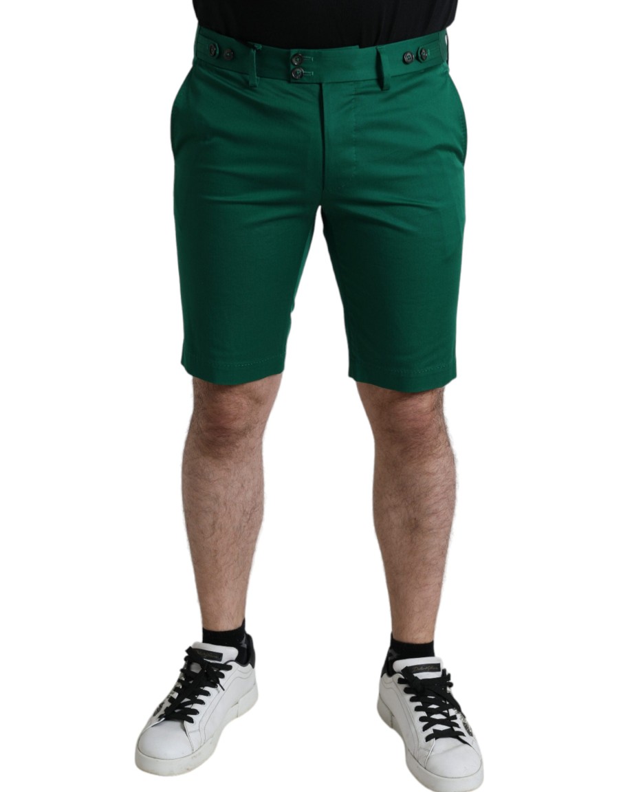 Men Dolce & Gabbana Men'S Shorts | Dolce & Gabbana Deep Green Cotton Stretch Men Bermuda Shorts