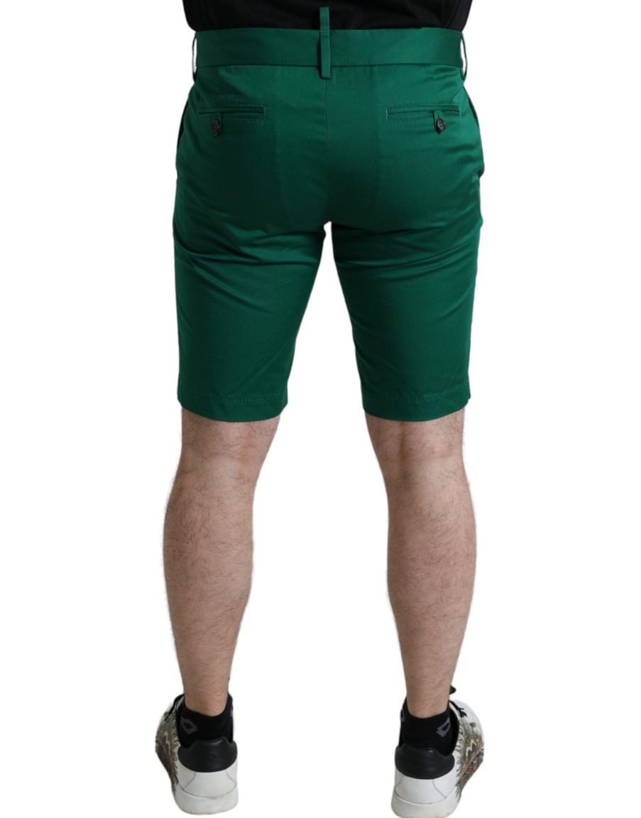 Men Dolce & Gabbana Men'S Shorts | Dolce & Gabbana Deep Green Cotton Stretch Men Bermuda Shorts