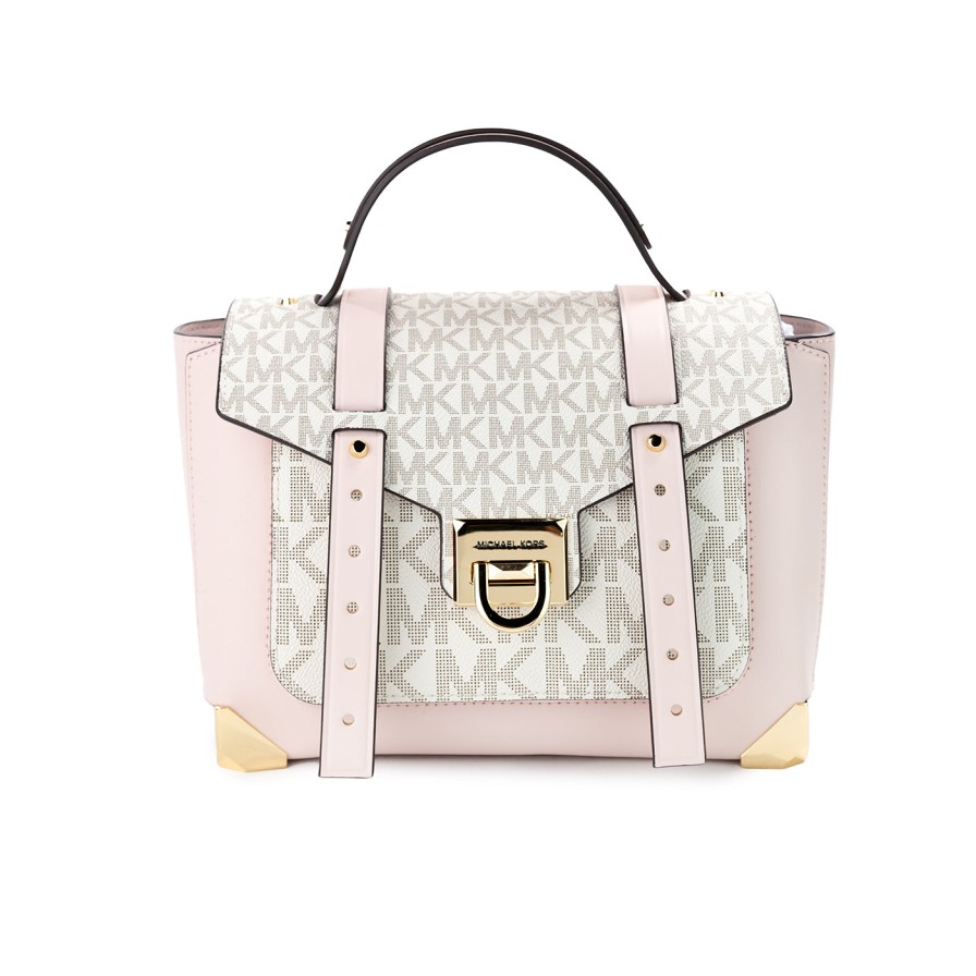 Women Michael Kors Women Satchel Bags | Michael Kors Manhattan Medium Powder Blush Multi Pvc Top Handle Satche