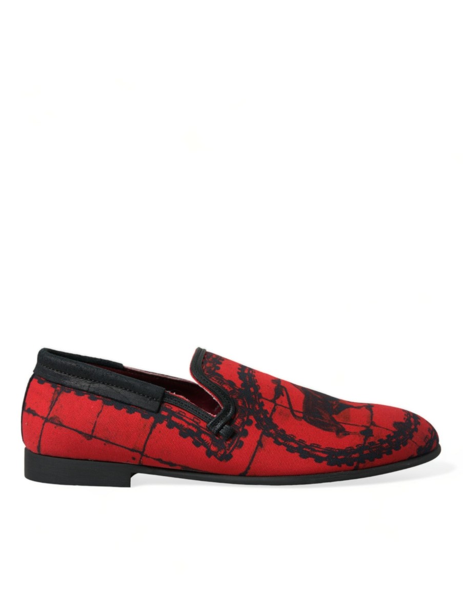 Men Dolce & Gabbana Men'S Loafers | Dolce & Gabbana Red Black Torero Loafers Slippers Men Shoes