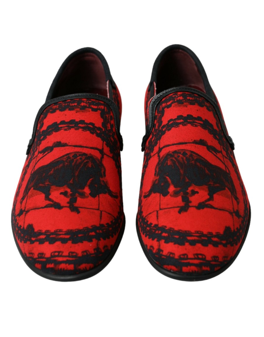 Men Dolce & Gabbana Men'S Loafers | Dolce & Gabbana Red Black Torero Loafers Slippers Men Shoes