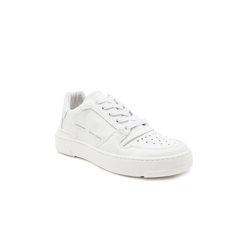 Women Liviana Conti Women'S Sneakers | Liviana Conti White Leather Sneakers With Gold Accents