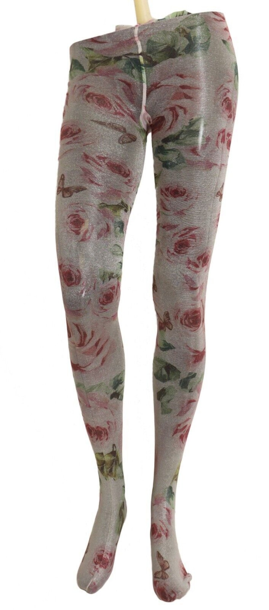 Women Dolce & Gabbana Women'S Tights And Socks | Dolce & Gabbana White Floral Print Stockings Nylon Tights