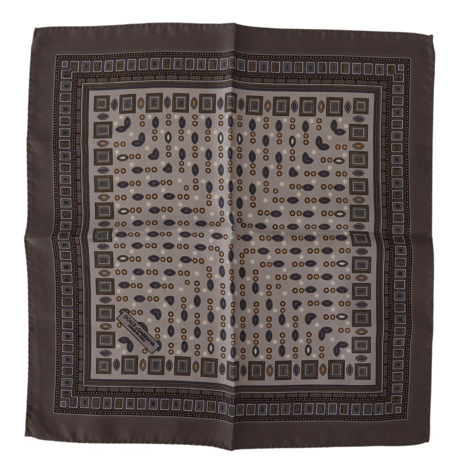 Men Dolce & Gabbana Men'S Handkerchief | Dolce & Gabbana Brown Silk Pocket Square Handkerchief Scarf