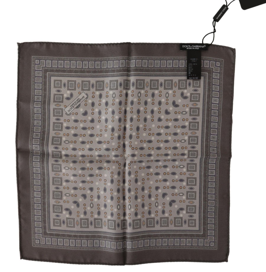 Men Dolce & Gabbana Men'S Handkerchief | Dolce & Gabbana Brown Silk Pocket Square Handkerchief Scarf