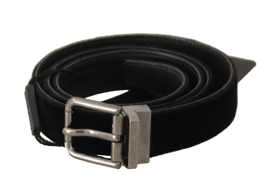 Men Dolce & Gabbana Men'S Belts | Dolce & Gabbana Black Cotton Silver Tone Metal Buckle Belt