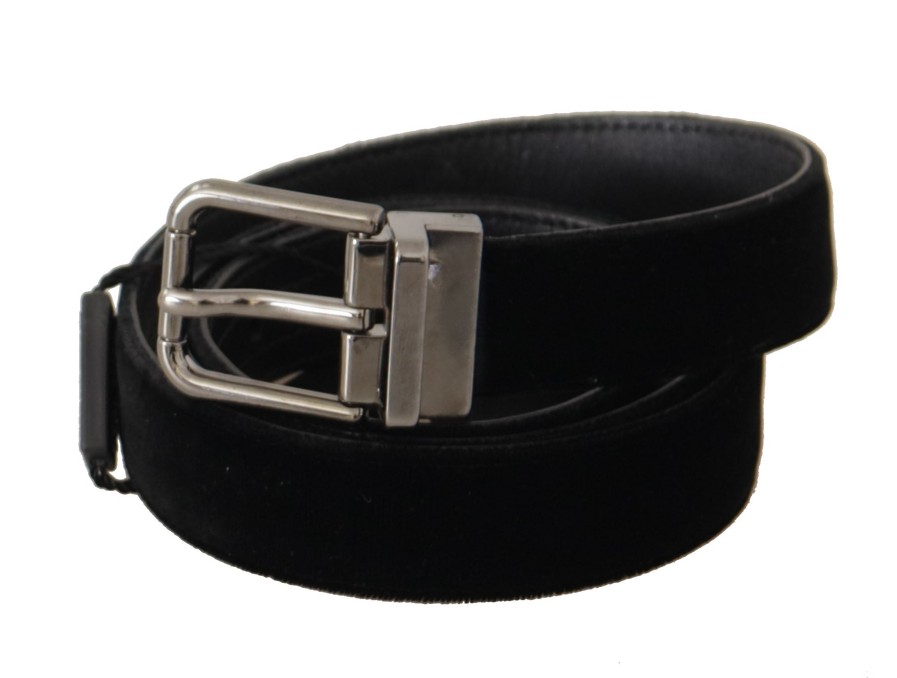 Men Dolce & Gabbana Men'S Belts | Dolce & Gabbana Black Cotton Silver Tone Metal Buckle Belt