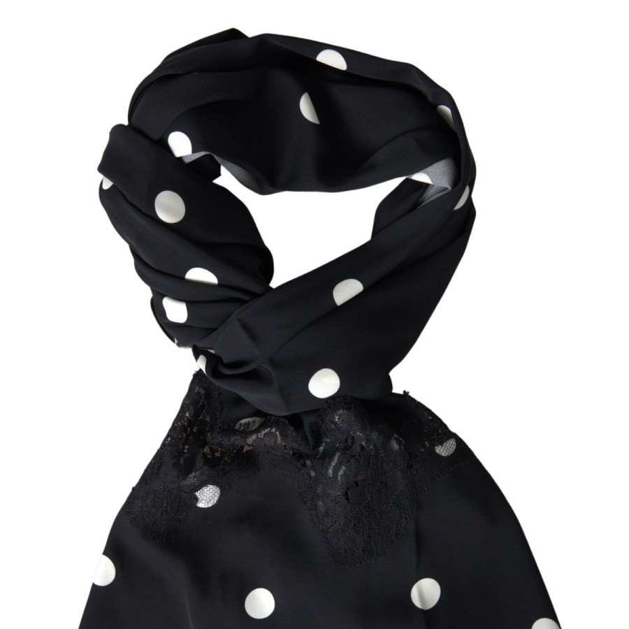 Women Dolce & Gabbana Women'S Scarves | Dolce & Gabbana Black Polka Dots Silk Shawl Foulard Scarf