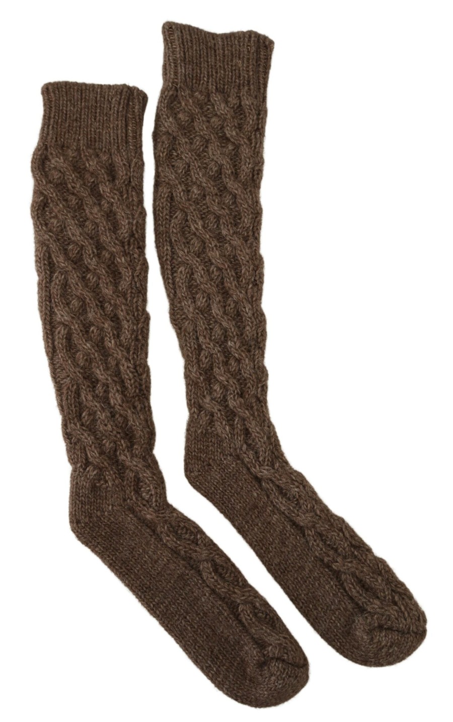 Women Dolce & Gabbana Women'S Tights And Socks | Dolce & Gabbana Brown Wool Knit Calf Long Women Socks