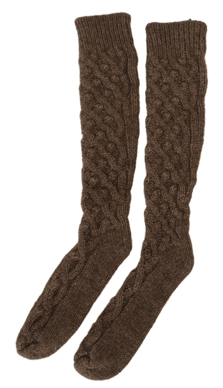 Women Dolce & Gabbana Women'S Tights And Socks | Dolce & Gabbana Brown Wool Knit Calf Long Women Socks