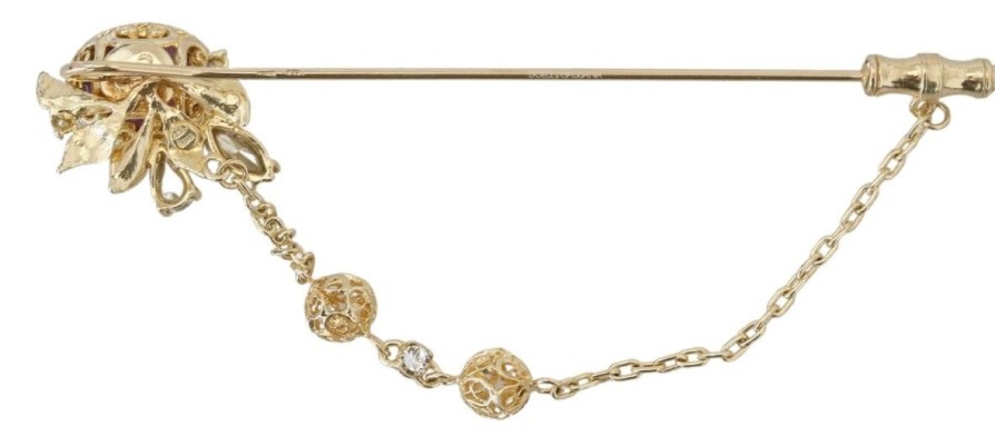 Women Dolce & Gabbana Women'S Brooches | Dolce & Gabbana Gold Tone 925 Sterling Silver Crystal Chain Pin Brooch