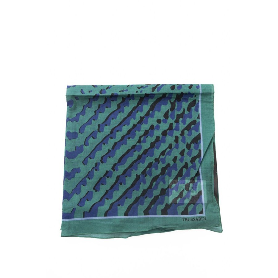 Men Trussardi Men'S Scarves | Trussardi Elegant Green Cotton Printed Scarf