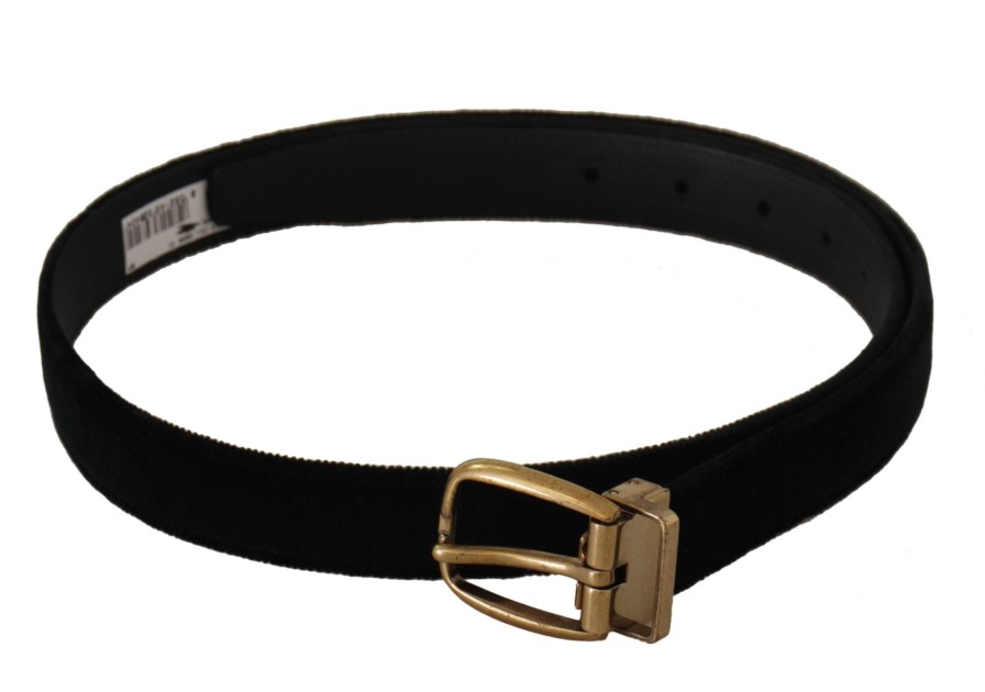 Men Dolce & Gabbana Men'S Belts | Dolce & Gabbana Black Velvet Leather Gold Tone Metal Buckle Belt