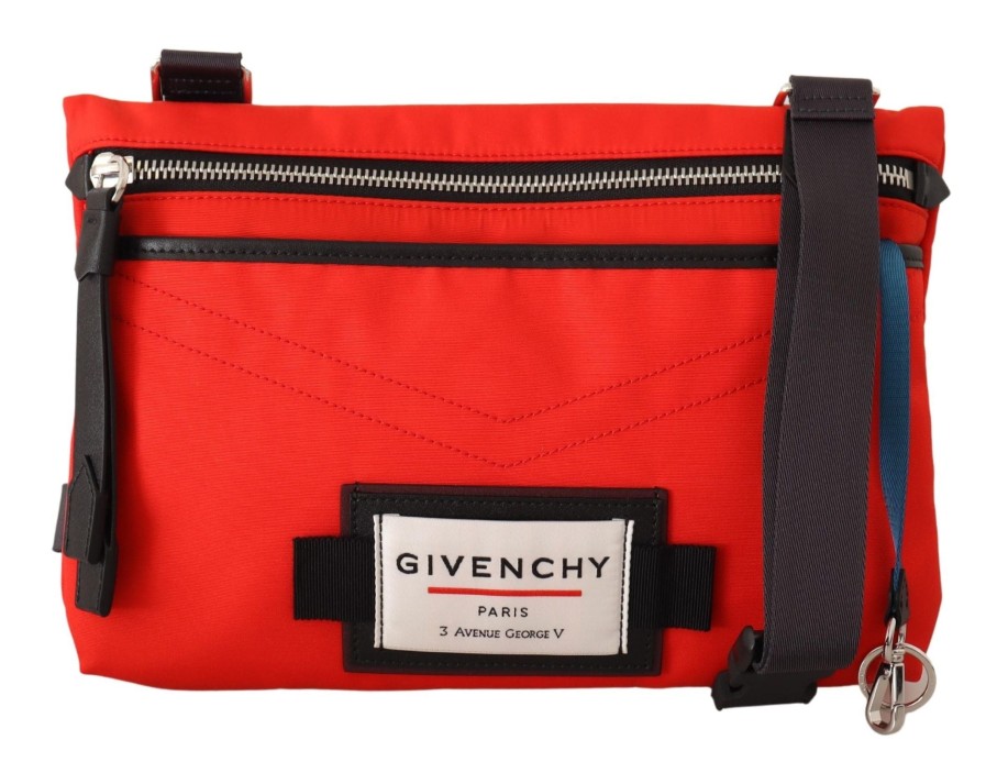 Men Givenchy Men'S Messenger Bags | Givenchy Red Polyamide Downtown Flat Crossbody Bag