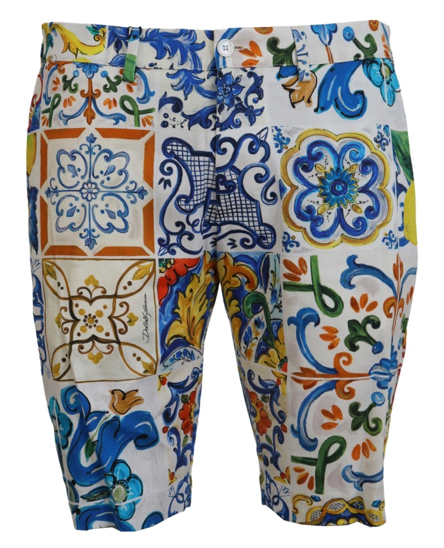 Men Dolce & Gabbana Men'S Shorts | Dolce & Gabbana Majolica Print Cotton Chinos Shorts