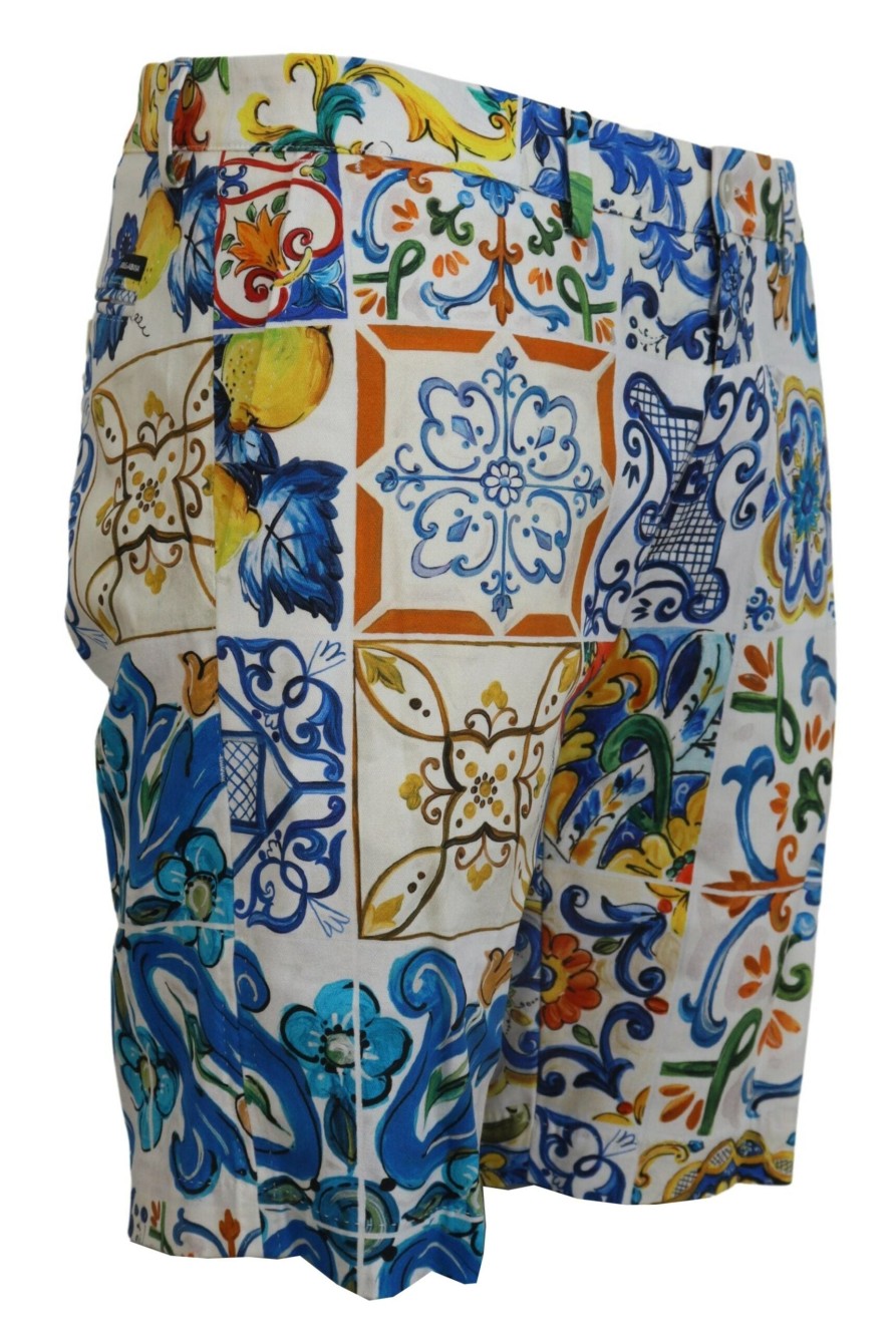 Men Dolce & Gabbana Men'S Shorts | Dolce & Gabbana Majolica Print Cotton Chinos Shorts