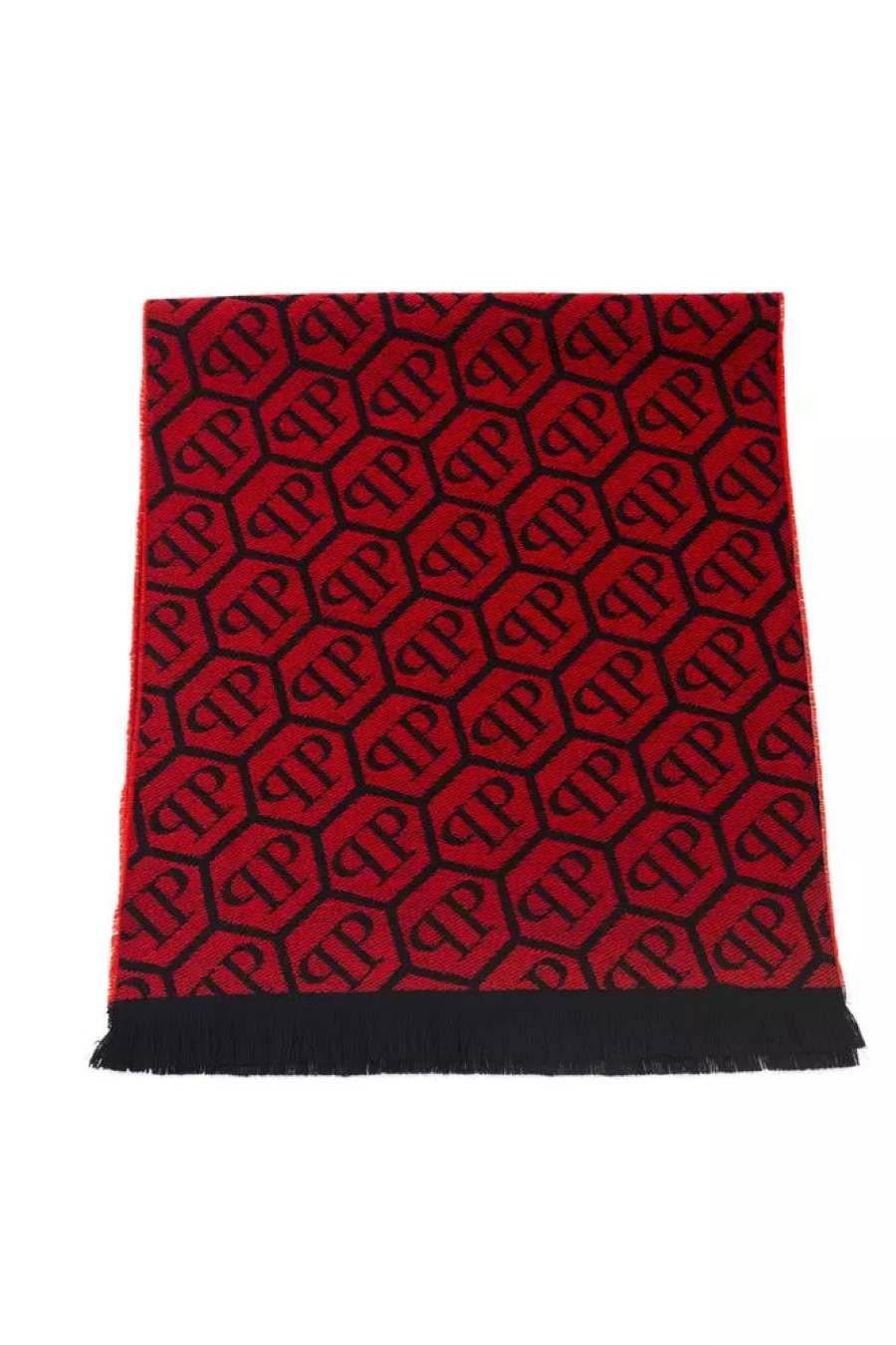 Men Philipp Plein Men'S Scarves | Philipp Plein Elegant Monogram Fringe Scarf - Red Blend