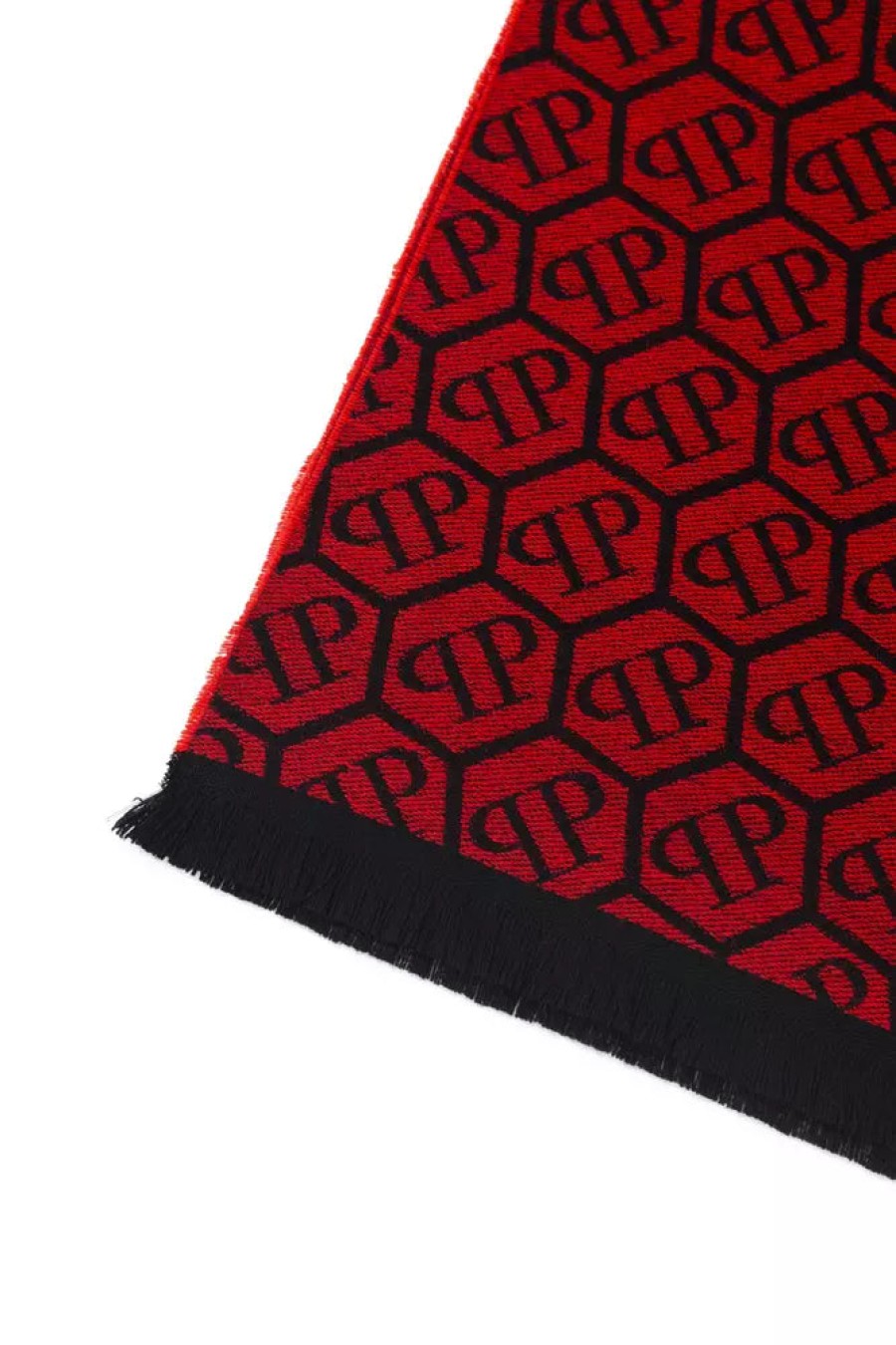 Men Philipp Plein Men'S Scarves | Philipp Plein Elegant Monogram Fringe Scarf - Red Blend