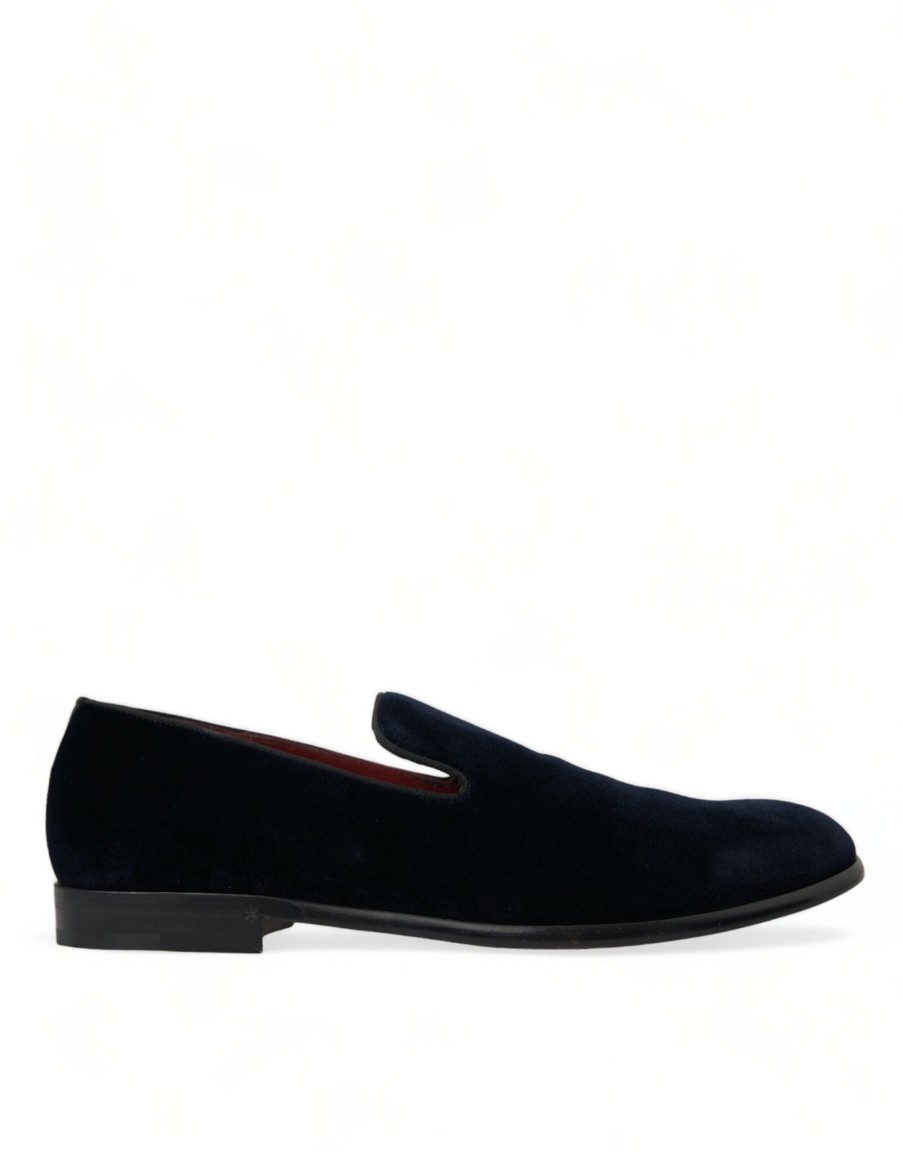 Men Dolce & Gabbana | Dolce & Gabbana Black Velvet Loafers Formal Dress Shoes