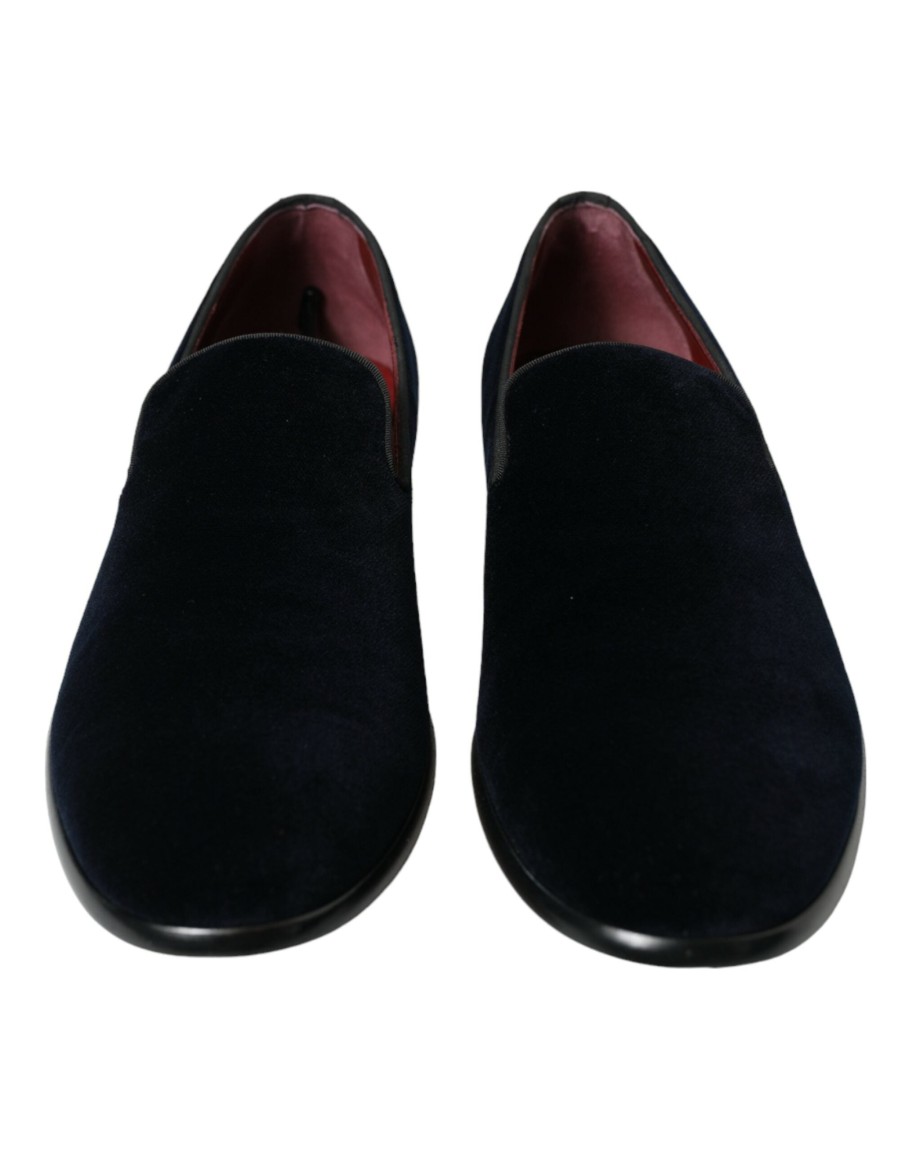 Men Dolce & Gabbana | Dolce & Gabbana Black Velvet Loafers Formal Dress Shoes