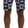 Men Dolce & Gabbana Men'S Shorts | Dolce & Gabbana Blue Logo Print Cotton Chinos Shorts