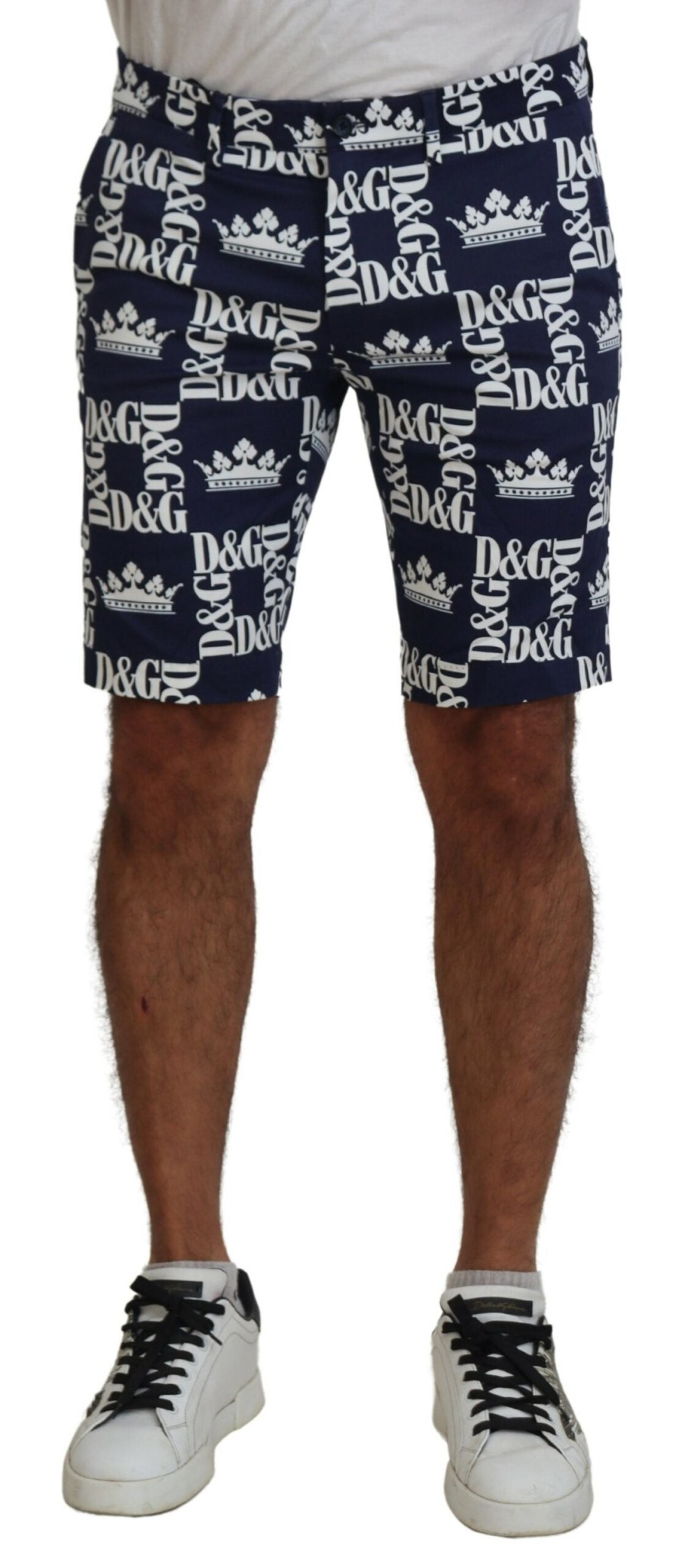 Men Dolce & Gabbana Men'S Shorts | Dolce & Gabbana Blue Logo Print Cotton Chinos Shorts