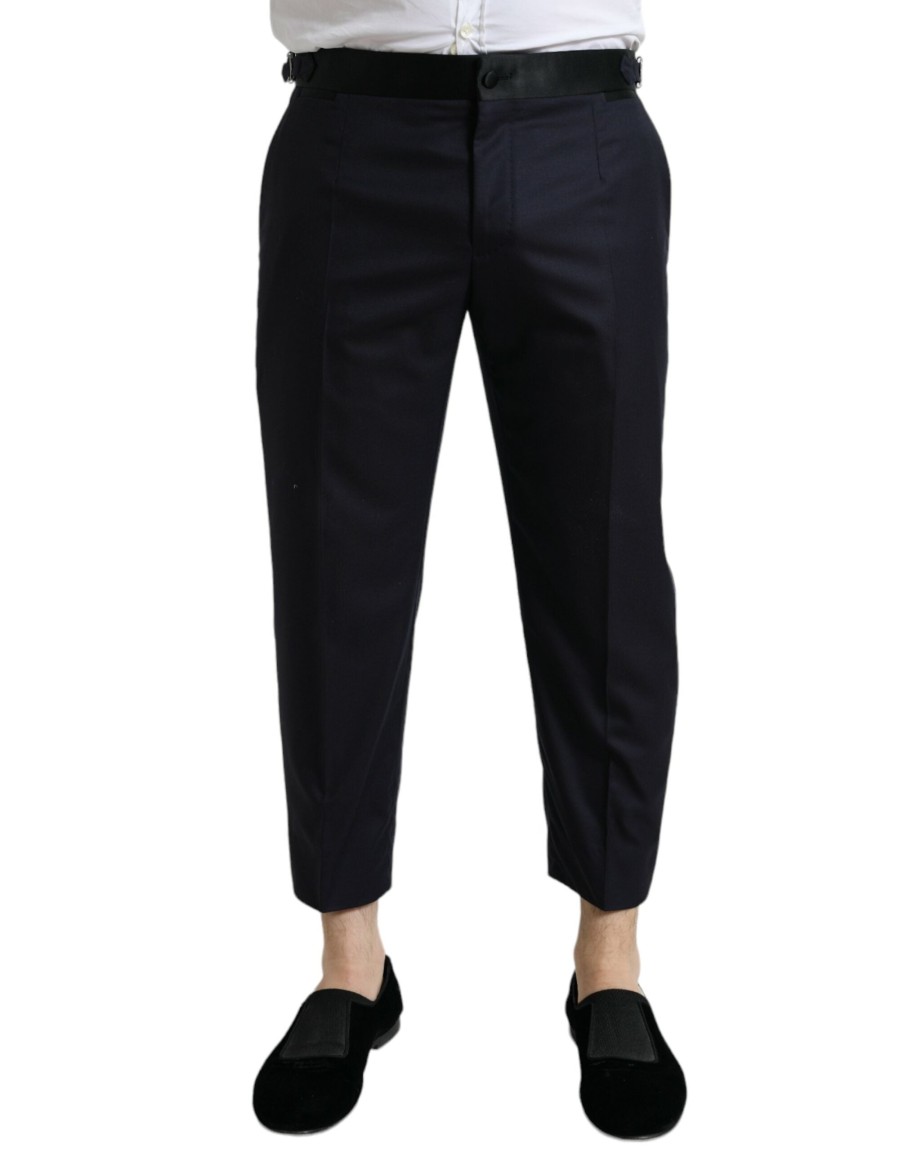 Men Dolce & Gabbana Men'S Jeans & Pants | Dolce & Gabbana Blue Wool Cropped Tapered Pants