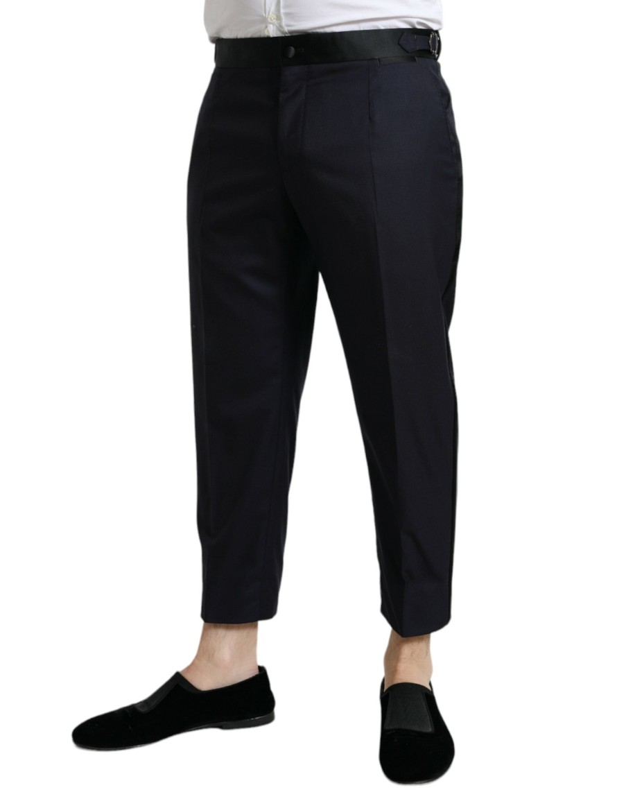 Men Dolce & Gabbana Men'S Jeans & Pants | Dolce & Gabbana Blue Wool Cropped Tapered Pants