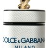 Women Dolce & Gabbana Women'S Others Accessories | Dolce & Gabbana White Blue Calf Leather Logo Print Strap Airpods Case