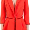 Women Elisabetta Franchi Women'S Suits & Blazers | Elisabetta Franchi Chic Red Crepe Jacket With Decorative Chain