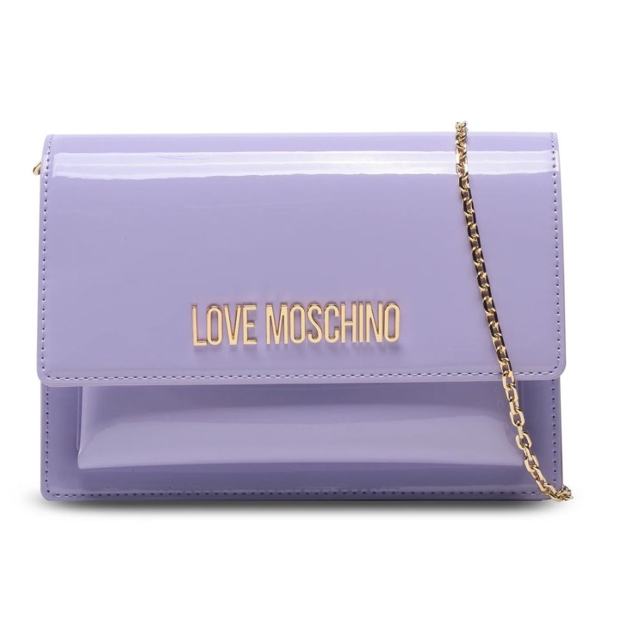 Women Love Moschino Women'S Crossbody Bags | Love Moschino Varnished Faux Leather Shoulder Bag In Purple