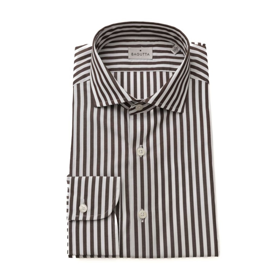 Men Bagutta Men'S Shirts | Bagutta Elegant Brown Cotton French Collar Shirt