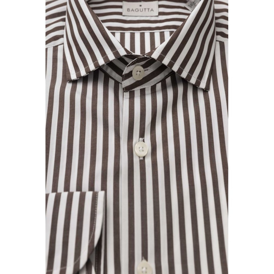 Men Bagutta Men'S Shirts | Bagutta Elegant Brown Cotton French Collar Shirt